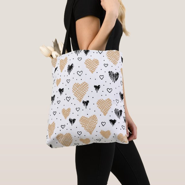 Hand- Drawn Doodle Hearts Tote Bag (Close Up)