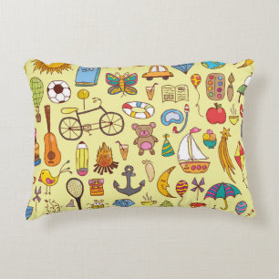 Hand-drawn doodle kids: vintage pattern. accent pillow
