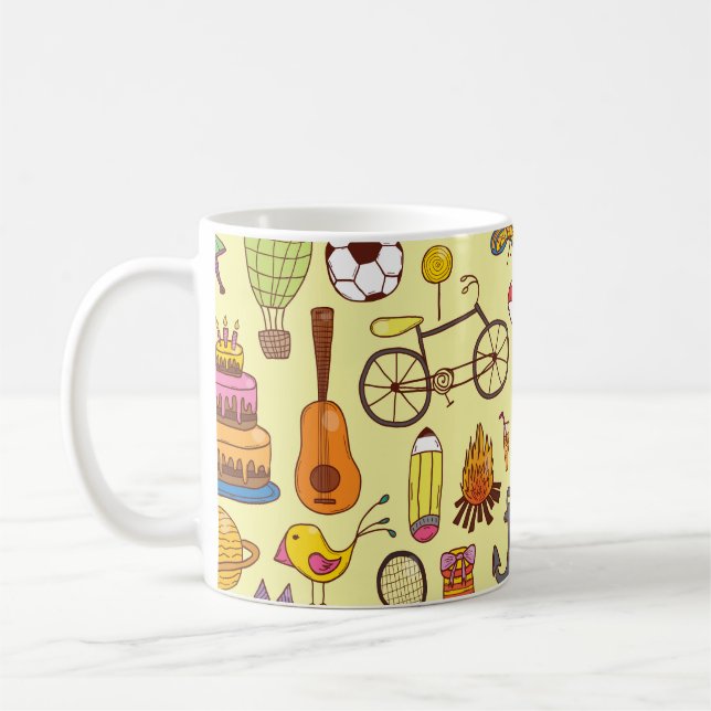 Hand-drawn doodle kids: vintage pattern. coffee mug (Left)