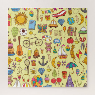 Hand-drawn doodle kids: vintage pattern. jigsaw puzzle