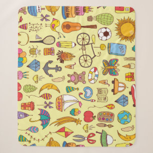 Hand-drawn doodle kids: vintage pattern. sherpa blanket