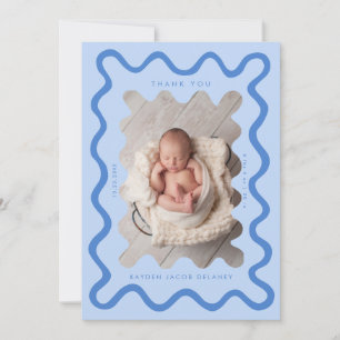 Hand Drawn Doodle Line Icy Blue Birth Announcement