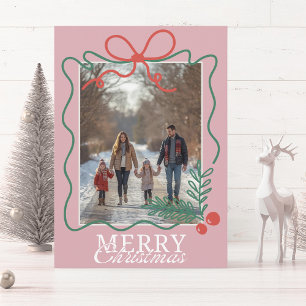 Hand-drawn doodle modern pink Merry Christmas Holiday Card