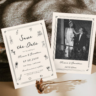 Hand Drawn Doodle Old Money Wedding Save the Date  Invitation