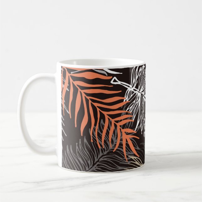 Hand drawn doodle palm leaves pattern coffee mug (Left)