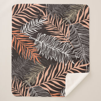 Hand drawn doodle palm leaves pattern sherpa blanket