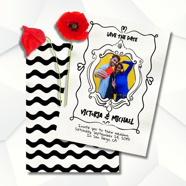 Hand drawn doodle Photo Save the Date Invitation (Creator Uploaded)