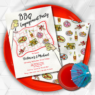 Hand drawn doodle Picnic Engagement Party Invitation