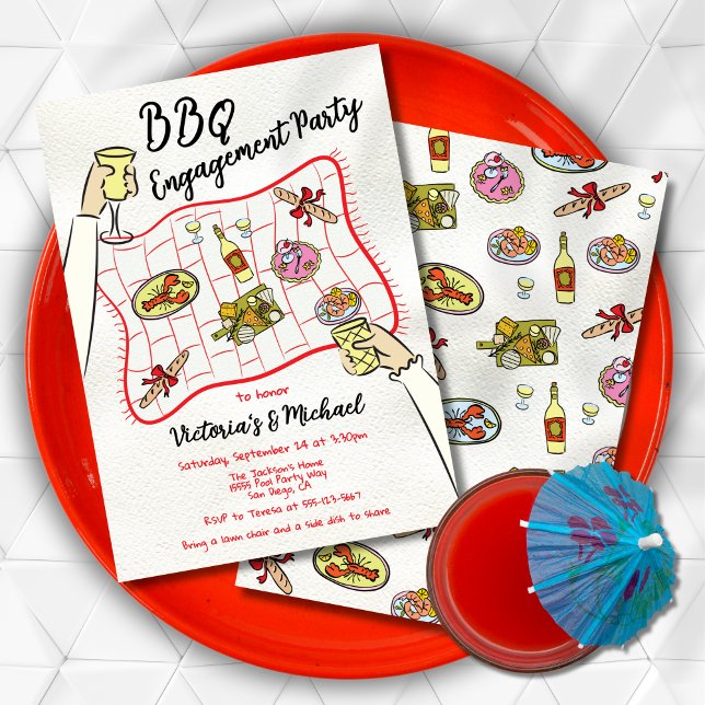 Hand drawn doodle Picnic Engagement Party Invitation (Creator Uploaded)