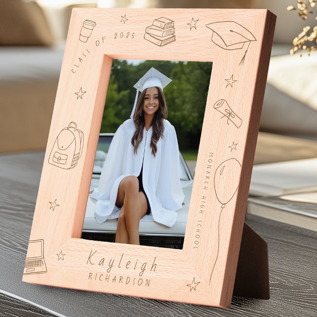 Hand Drawn Doodle Sketch Graduation  Etched Frames (Holds a 5" x 7" photo)