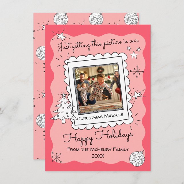 Hand Drawn Doodle Sketch Photo Christmas Card (Front/Back)