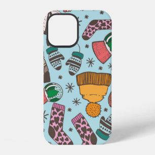 Hand drawn doodle sketch seamless pattern. Winter  iPhone 12 Case