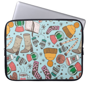 Hand drawn doodle sketch seamless pattern. Winter Laptop Sleeve