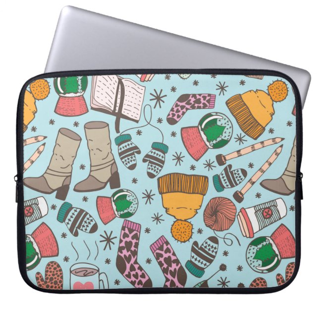 Hand drawn doodle sketch seamless pattern. Winter  Laptop Sleeve (Front)