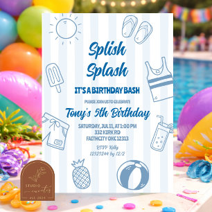 Hand Drawn Doodle Splish Splash Pool party Invitation