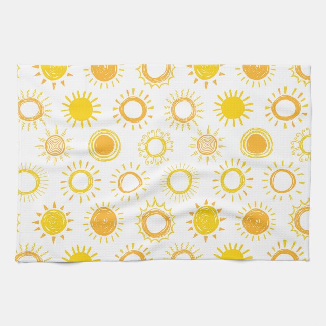 Hand Drawn Doodle Suns Pattern Kitchen Towel (Horizontal)