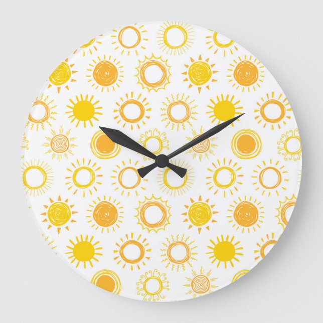 Hand Drawn Doodle Suns Pattern Large Clock (Front)