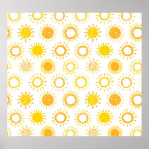 Hand Drawn Doodle Suns Pattern Poster