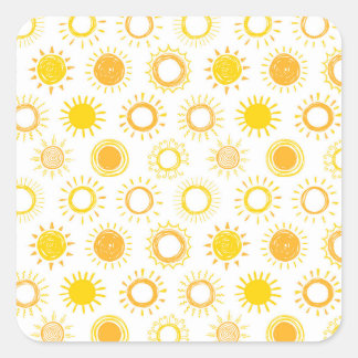 Hand Drawn Doodle Suns Pattern Square Sticker