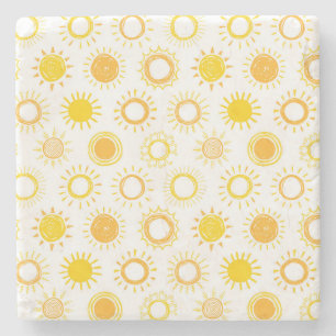 Hand Drawn Doodle Suns Pattern Stone Coaster
