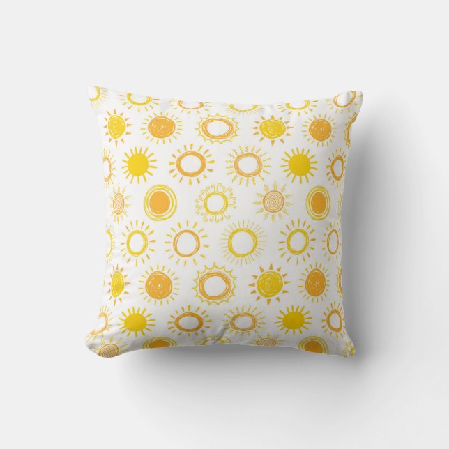 Hand Drawn Doodle Suns Pattern Throw Pillow (Front)