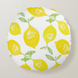 Hand drawn doodle tropical fruit pattern backgroun round pillow