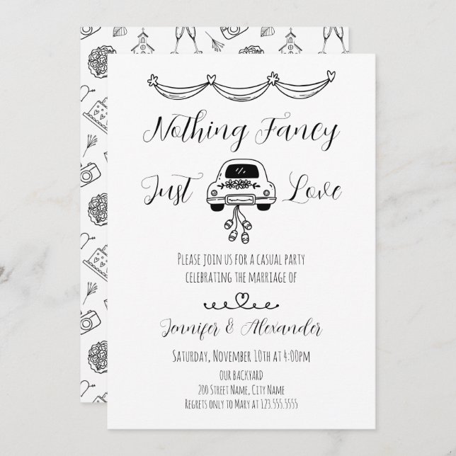 Hand Drawn Doodle Wedding Invitation (Front/Back)
