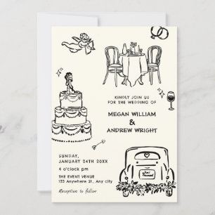 Hand drawn doodle wedding invitation