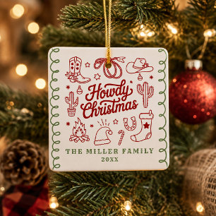 Hand Drawn Doodle Western Howdy Christmas  Ceramic Ornament