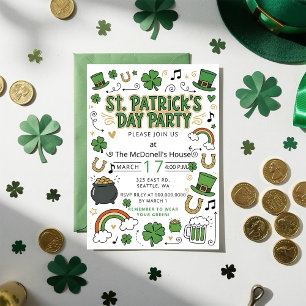 Hand Drawn Doodle Whimsical St Patricks Day  Invitation