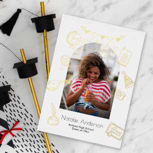 Hand Drawn Doodles Arch Photo Graduate White Gold