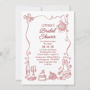 Hand Drawn Doodles Funky Whimsical Bridal Shower Invitation