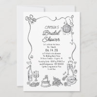 Hand Drawn Doodles Funky Whimsical Bridal Shower