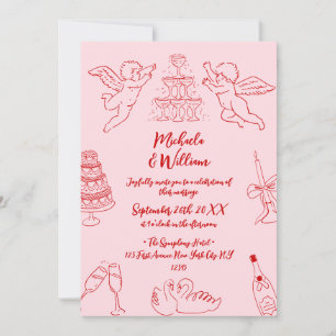 Hand Drawn Doodles & Handwritten Script Wedding Invitation