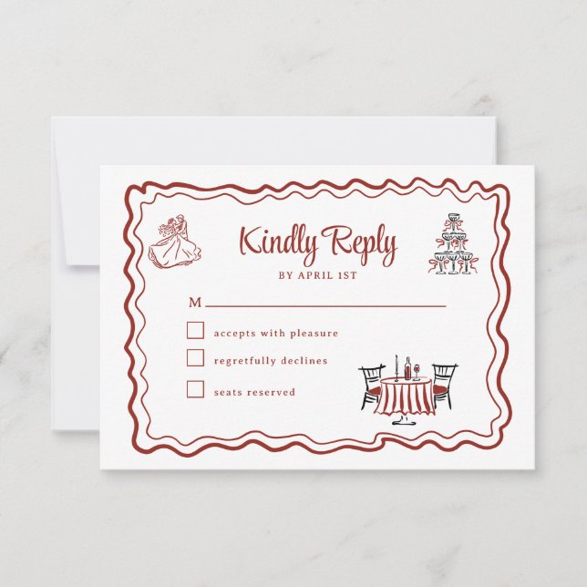 Hand Drawn Doodles Italian Wedding RSVP Card (Front)