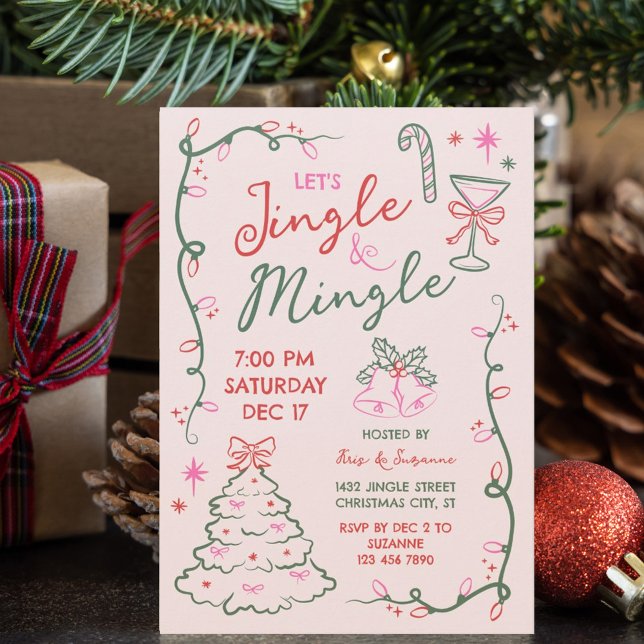 Hand-Drawn Doodles Mingle & Jingle Christmas Party Invitation (Creator Uploaded)