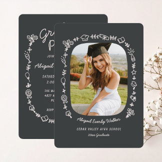 Hand Drawn Doodles Photo Grad Invitation