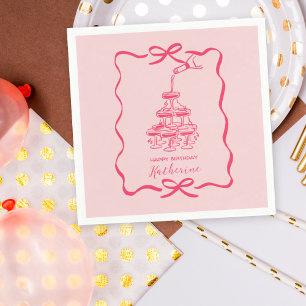 Hand Drawn Doodles Pink Champagne Tower Birthday Napkin