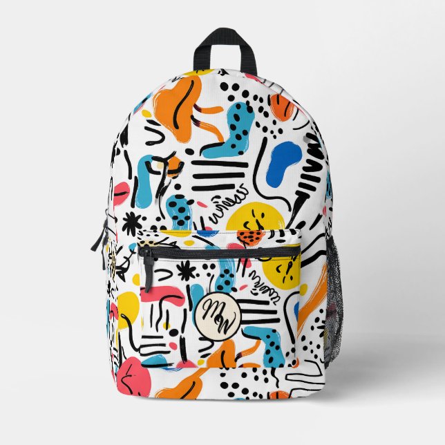 Hand-drawn Doodles Playful Pattern Printed Backpack (Front)