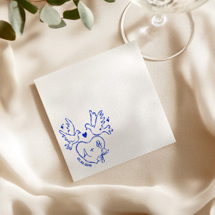hand drawn Dove Heart Custom Wedding Napkins