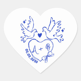 hand drawn Dove Heart Custom Wedding  Sticker