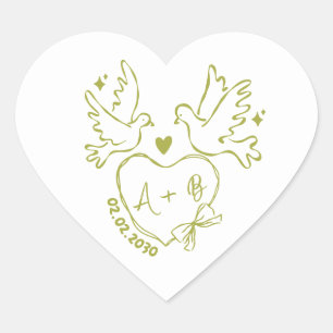 hand drawn Dove Heart Custom Wedding  Sticker