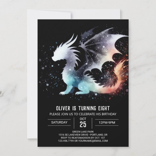 Hand Drawn Dragon Birthday Digital Invitation (Front)