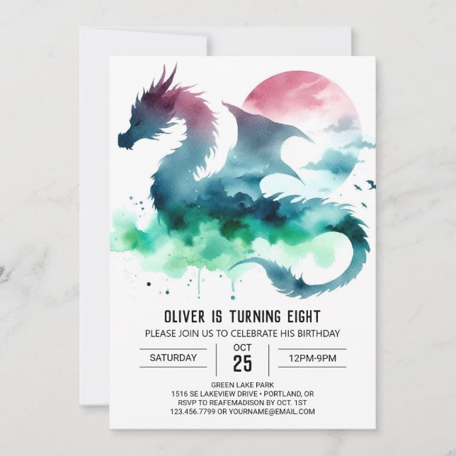 Hand Drawn Dragon Birthday Invitation (Front)