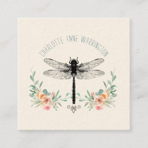 Hand Drawn Dragonfly Floral  Square Business Card