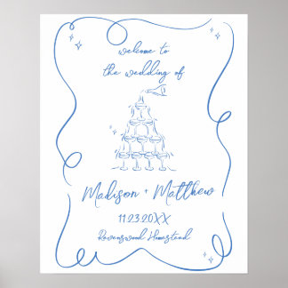 Hand Drawn Drawings Champagne Pour Wedding Welcome Poster
