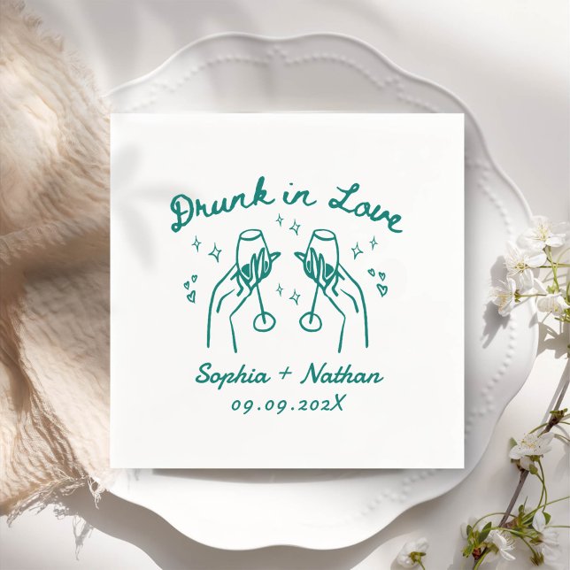Hand Drawn Drunk In Love Personalized Wedding Napkin (Creator Uploaded)