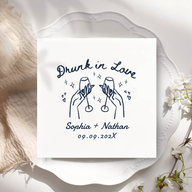Hand Drawn Drunk In Love Personalized Wedding Napkin (Creator Uploaded)