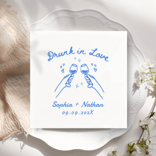 Hand Drawn Drunk In Love Personalized Wedding Napkin