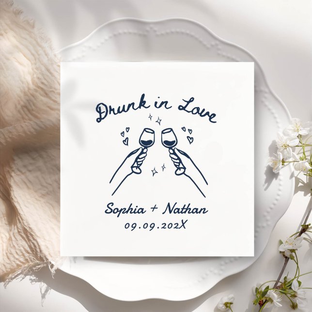 Hand Drawn Drunk In Love Personalized Wedding Napkin (Creator Uploaded)